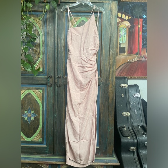 Anthropologie Ruched Asymmetrical Linen Dress - Picture 4 of 6